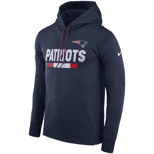 Men's New England Patriots Nike Navy Sideline ThermaFit Performance PO Hoodie - Click Image to Close